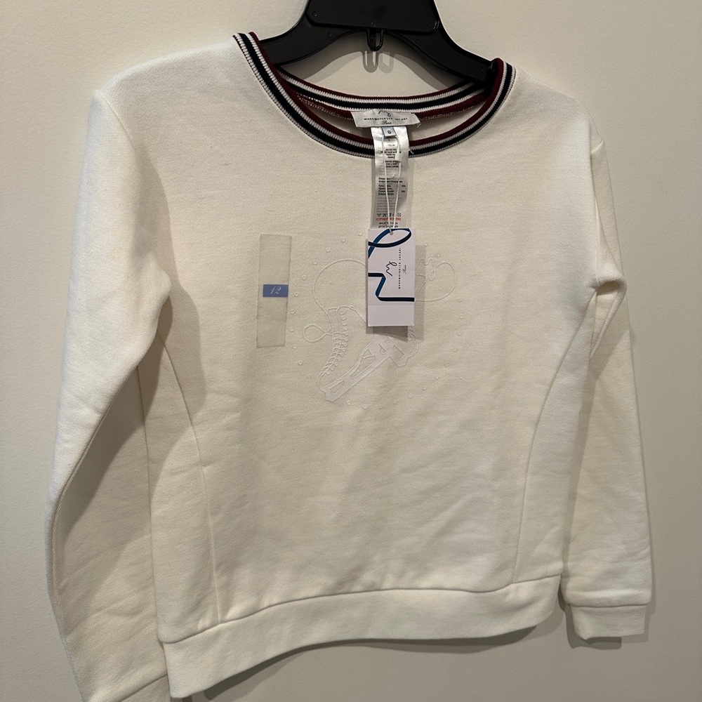 Jacadi Mademoiselle Sweater Girls White Crew Pullover Knit Sweater NEW